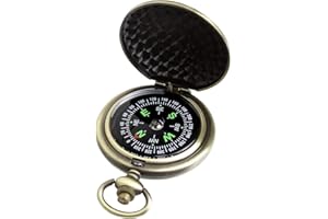 HKSWUTKW Zinc Alloy Waterproof Golden Keychain Compass - Vintage Antique Design for Kids, Boy Scouts & Hiking - Survival Orienteering & Navigation Gear