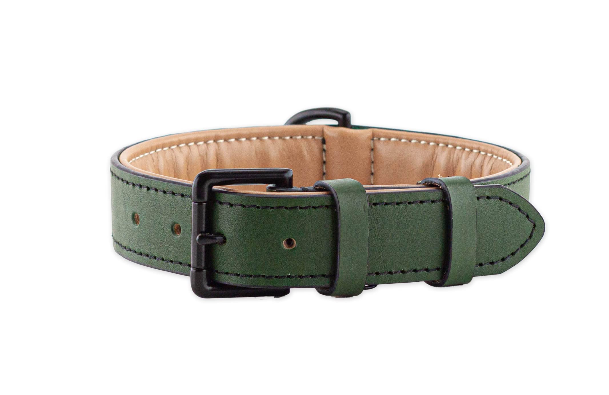Brute Strength Leather Dog Collar - Dark Green - L - 46-53 cm