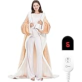 HOW'S MY HOUSE Wearable Heated Blanket with Foot Pocket, Electric Blanket with Sleeves, Flannel & Sherpa Heating Throw with 7 Heat Settings & 4 Hours Time Settings, 52" x 72", Beige