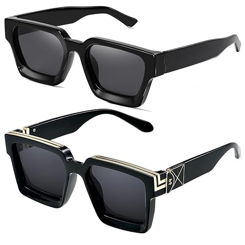 SHEEN KELLY Retro Rectangle Chunky Sunglasses Women Men Trendy