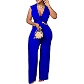 Voghtic Jumpsuits for Women Dressy Formal V Neck Sleeveless Wide Leg Long Pants Rompers Business Party One Piece Outfits