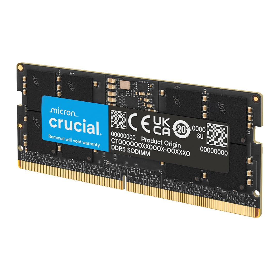 Kit de memoria para computadora portátil Crucial de 64 GB DDR5 RAM, 5600 MHz (o 5200 MHz o 4800 MHz), SODIMM de 262 pines, compatible con Intel Core de 13.a generación y AMD Ryzen 6000 - CT2K32G56C46S5