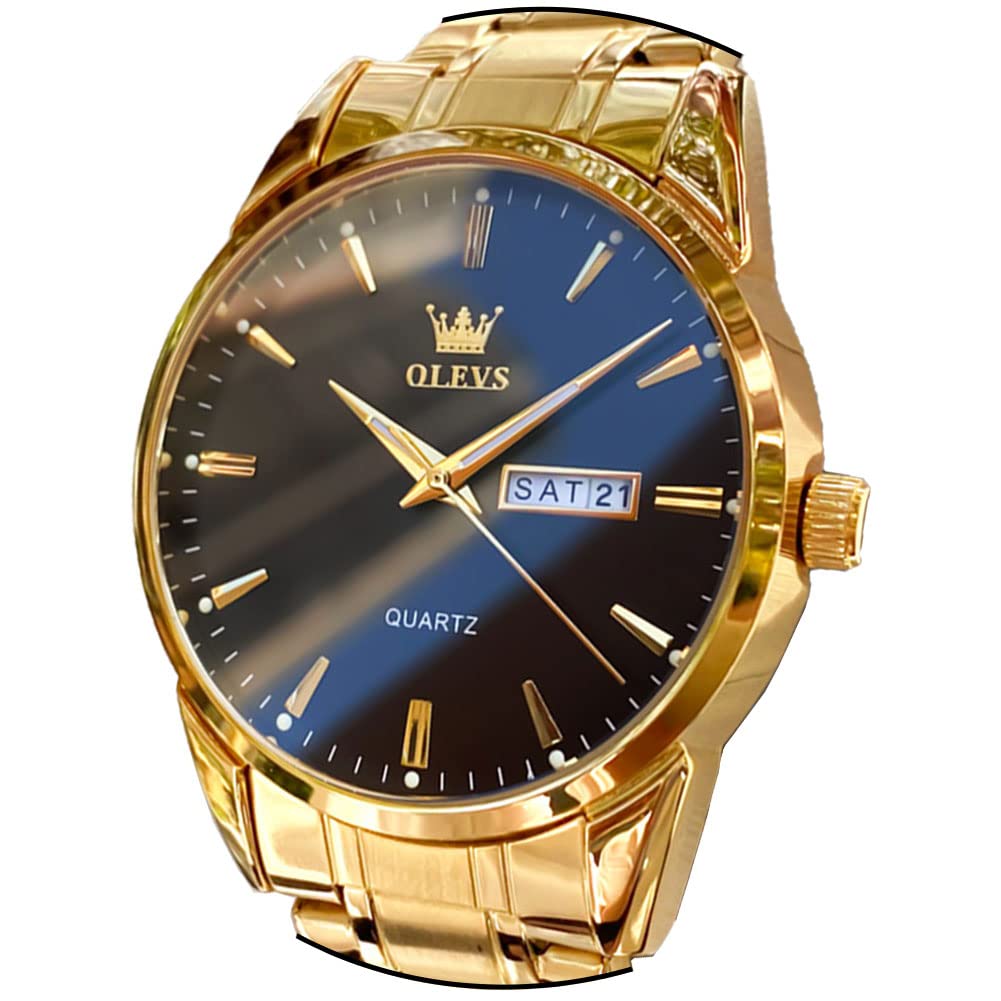 OLEVS Watch for Men Stainless Steel Business Dress Analog Quartz Men Watch Large Face Day Waterproof Luminous Classic Wrist Watch
