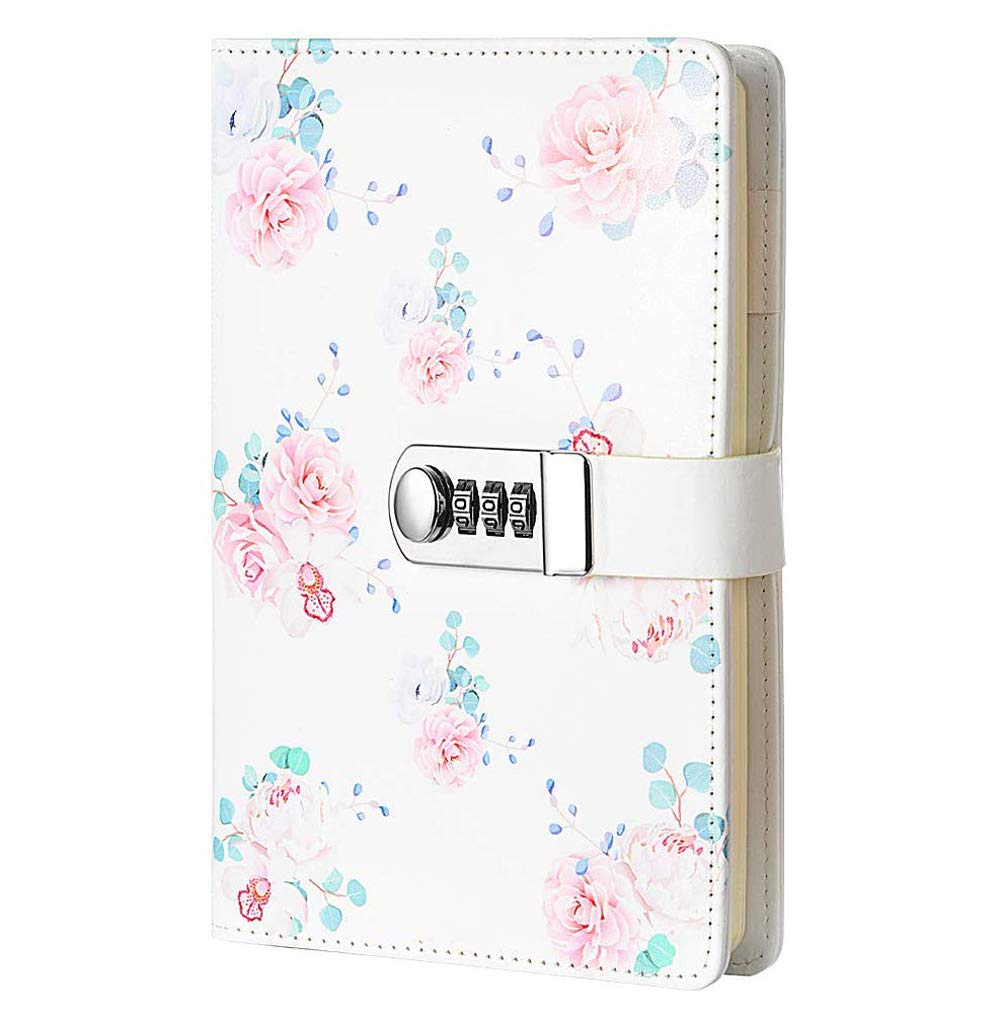 Ai-life Creative PU Leather Password Notebook, A5 Wire Binding Fashion Daily Notebook, Secret Lined Sketchbook Organizer with Combination Lock Pen Holder and Card Slots, 150x215mm