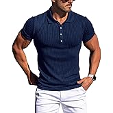 Collared Muscle Polo Shirts Men Slim Fit Textured Knit Polo Shirts Short Sleeve Button Down Shirts Casual Stylish