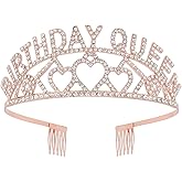 AOPRIE Rose Gold Birthday Queen Tiara and Crown for Women - Rhinestone Crystal Headband