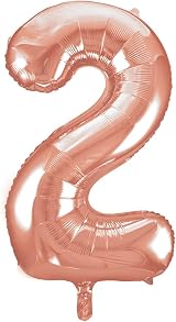 Unique Rose Gold Number 2 Shaped Large Foil Balloon 86cm - 1 Piece