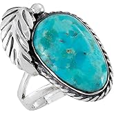 Turquoise Ring Sterling Silver 925 Genuine Gemstones Size 6 to 11