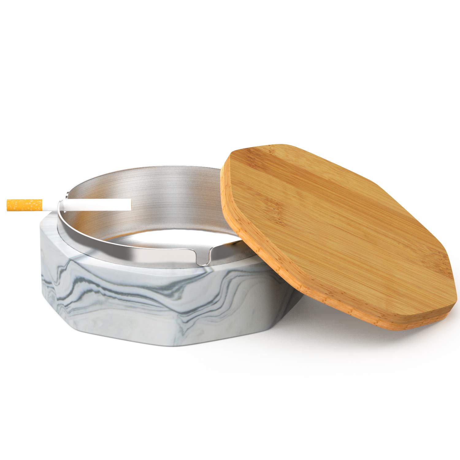 SEA or STAR Ceramic Geometric Ashtray with Lid Windproof Home or Outdoor Ashtrays for Cigarettes（Black)）