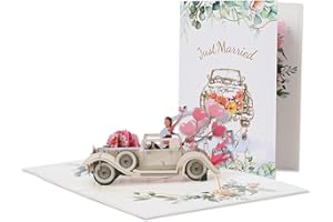 3D Wedding Card with Pop-Up Car Anniversary Cards for Bride and Groom Beautiful Just Married Cards for Couples and Newlyweds 
