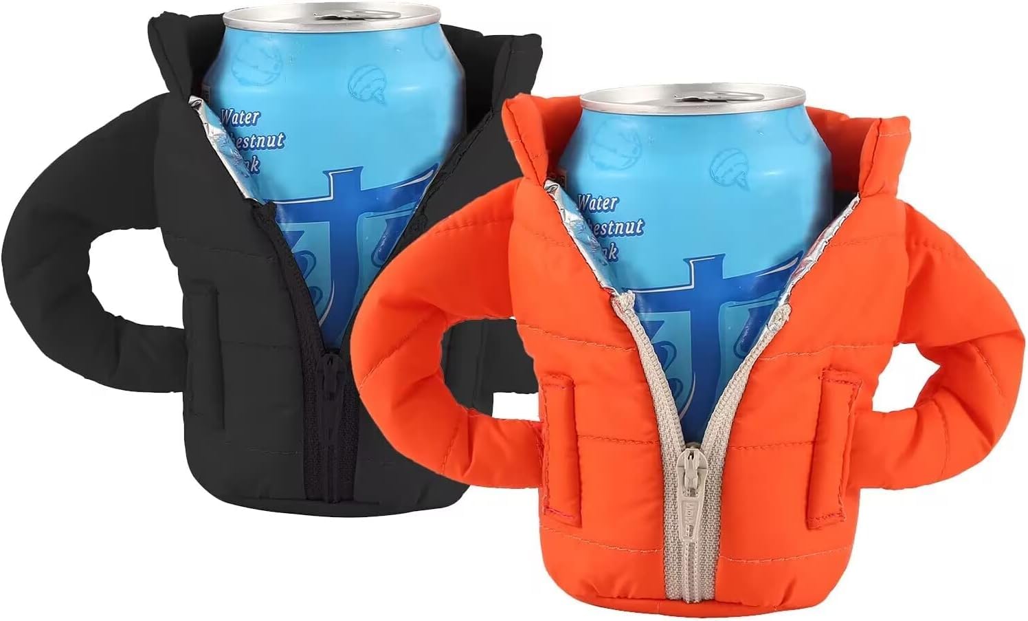 Beer Can Coolers Jacket,Can Cooler Sleeve,Can Cooler Insulated Vest Jacket Cover for 12oz Cans,Beer Gifts for Men Women Beer Lovers,Beverage Jacket Drink Coolies (Black Orange)