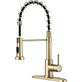 WEWE Pull-Down Kitchen Faucet, 2-Mode Sprayer, Gold, High Arc | 17-Inch Height, 360 Swivel, Deck Plate, SUS304, Fits 1- or 3-Hole Sinks, Ceramic Cartridge, Easy-Clean Nozzles