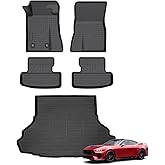 AZYT Floor Mats & Cargo Liner for Ford Mustang 2015-2026 Convertible/Coupe/GT/EcoBoost Models (NOT for Mach-E Models) All Weather Automotive TPE Anti-Slip Floor Liners Accessories Black