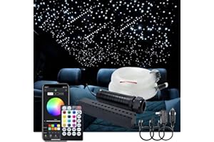 AKEPO 6W Car Home APP Control+Music Mode+Meteor Effect Fiber Optic Lights Star Ceiling Light Kit, RGBW Sound Sensor Light Source+Mixed Fiber Cable 430pcs(0.75+1+1.5mm)9.8ft/3m+28key Musical Remote