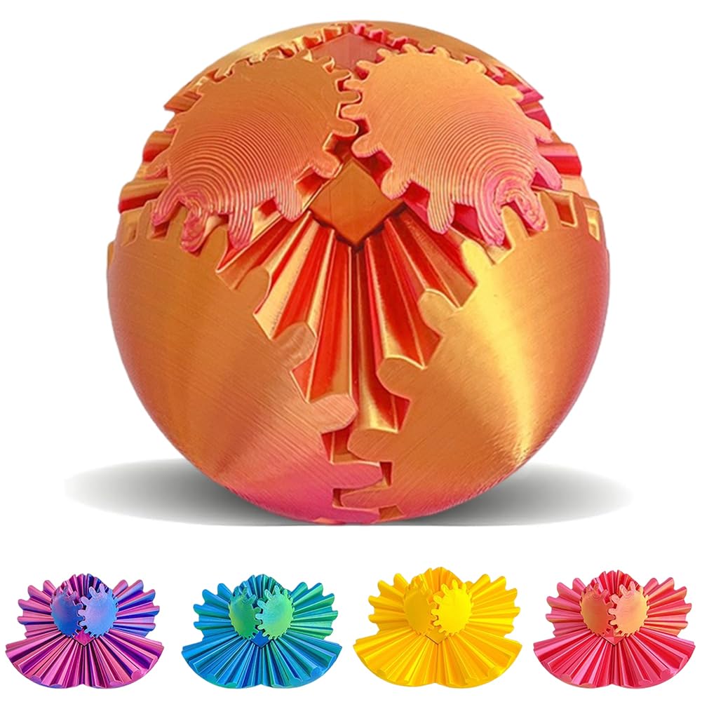 3D Printed Gear Ball Fidget Toy, 3D Printed Fidget Gear Sphere, Stress Relief Anxiety Fun Gearsphere Fidget Toy for Office and Home, Birthday for Adults Kids