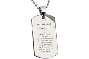 Tioneer Stainless Steel Do Not Fear Isaiah 41:10 Dog Tag Pendant Necklace