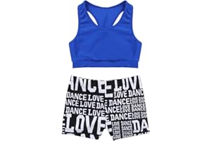 Moily Kids Girls Gymnastics/Dance/Sports Two Piece Outfit Racer Back Crop Top with Booty Shorts Swimwear