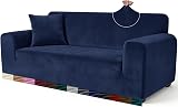 Yeahmart Thick Velvet Sofa Cover 3 Seater Premium Stretch Blue