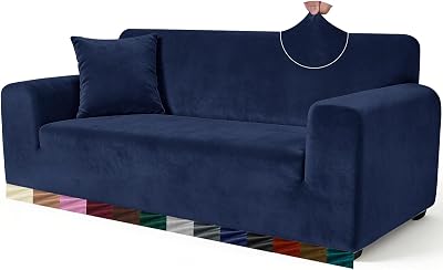 Yeahmart Thick Velvet Sofa Cover 3 Seater Premium Stretch Blue