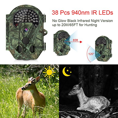Trail Camera,THZY Waterproof 16MP 1080P HD Game Hunting Camera with Sound 120° Wide Angle Lens 0.5s Trigger Speed 38 Pcs 940nm IR LEDs No Glow Black Infrared Night Version up to 20M/65FT for Hunting - Thumbnail 2
