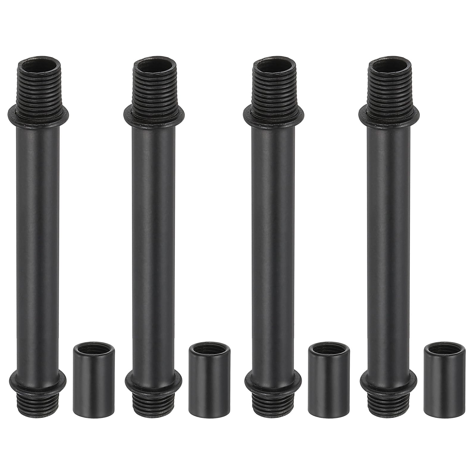 PATIKIL Straight Pipe Lamp Stems Rod Kit, 4Set M10 Carbon Steel 80mm(3.15") Long Double End Thread Rod with Coupling Nuts Sleeve Connector for Table Lamps Chandeliers, Black