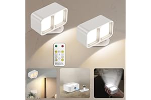 Auzev LED Wall Mounted Lights,Wall Lamps with 3 Color Temperatures &3 Brightness Levels Rechargeable Battery Powered Magnetic Ball 360°Rotation Remote Control,Lamps for Painting Closet(White-2P)