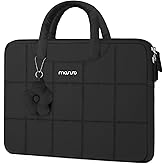 MOSISO Laptop Case 13.3 inch, 13-13.3 inch Puffy Laptop Sleeve Compatible with MacBook Air 13 13.6/Pro 13/Pro 14, HP Dell ASUS Lenovo, Rectangle Quilted Computer Bag with Handle&Flower Pendant, Black