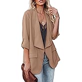 Womens Casual Blazer Jackets Roll Up Long Sleeve Open Front Work Office Business Blazers with Pockets