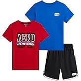 AEROPOSTALE Boys Active Shorts Set - 3 Piece Short Sleeve Active Jersey Tees and Performance Jersey Dolphin Shorts (8-12)