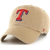47 Brand MLB Khaki Primary Logo Clean Up Adjustable Strap Baseball Dad Hat Cap, Adult One Size Fits All (US, Alpha, One Size, Texas Rangers, Texas Rangers)