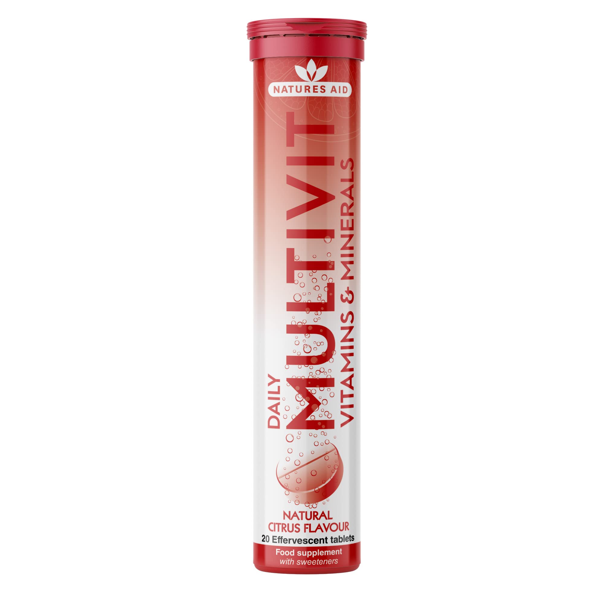 Natures Aid Daily Multivitamin Effervescent 20 Tablets - Supports Energy and Immune Health - High Strength Fizzy Supplement - Vegan, Gluten Free, Non-GMO - Natural Citrus Multi-Vitamin - 20 Tablets
