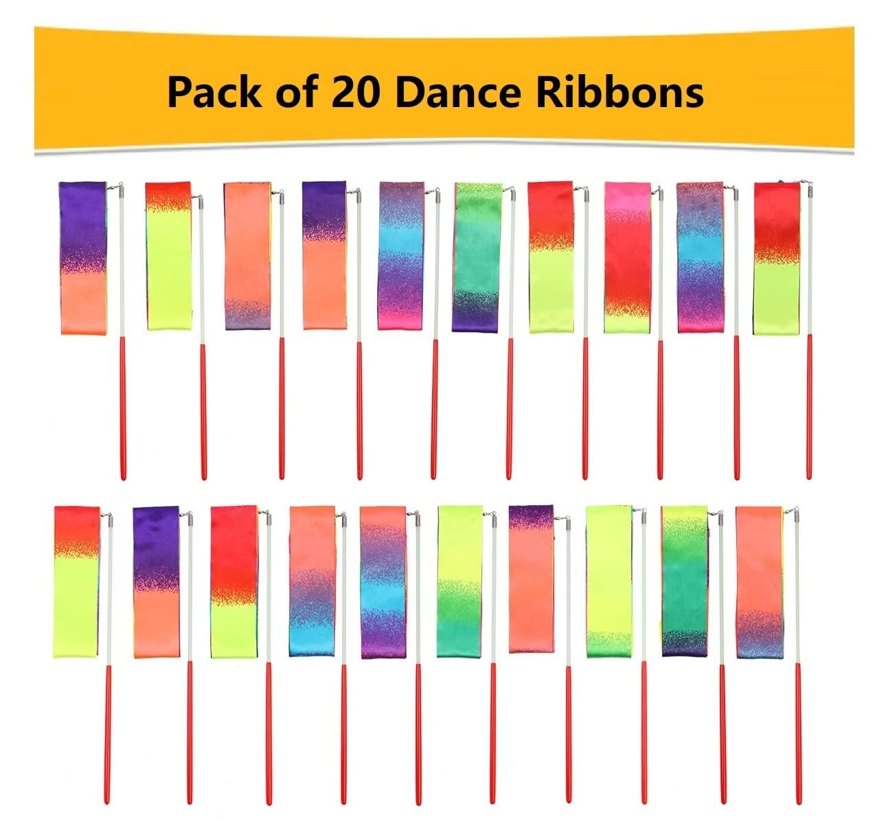 20 Pack Ribbon Dancing Wands Party Favors for Kids, Rainbow Birthday Decorations, Princess Party Supplies, Girls Party Games, Gymnastics Goody Bag Stuffers (Rainbow)
