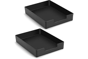 izBuy Letter-Size Tray Desk Letter Tray Paper Tray - Single-Tier Plastic (2-Pcs) Stackable Desktop Organizer Paper Holder Front-Load Documents Tray for Office Supplies File, Black