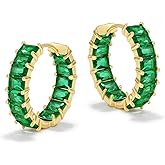 Lourny Crystal Hoop Earrings for Women, 18K Gold Plated Chunky CZ Hypoallergenic Trendy Lightweight Earring Multcolors Jewelry Gifts for Women