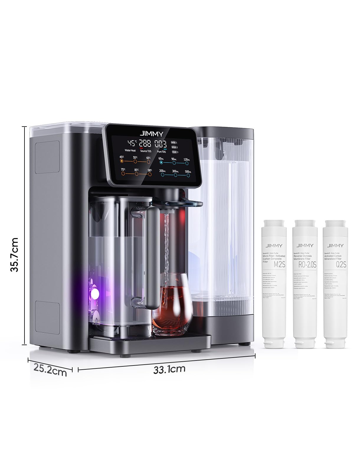 Jimmy R9 Osmoseanlage Trinkwasser Auftisch, Umkehrosmoseanlage Wasserfilter, mit Heißwasserspender, 7-stufiger Filterung RO & Mineralien, UV, 3S-Heizung, 7 Temperaturoptionen, Echtzeit-TDS-Monitor 9