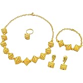 Dubai African Gold Jewelry Set For Women 24k Gold Plated Bride Necklace Bracelet Earrings Rings Sets Indian Wedding Jewelery Set Gift