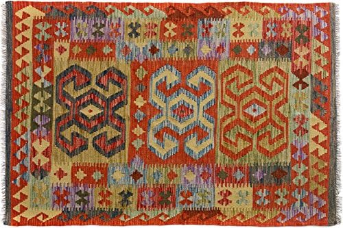 Arshs Fine Rugs Hand-Woven Kilim Arya Rocco Charcoal/Rust Wool Rug (3'4 x 5'0)
