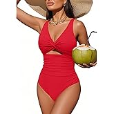 Tempt Me Women One Piece Swimsuits Tummy Control Cutout Bathing Suits Ruched V Neck Twist Front Swimwear