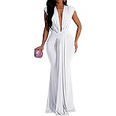 Memoriesea Women's Elegant Sleeveless Deep V Neck Bodycon Party Evening Gown Maxi Dress