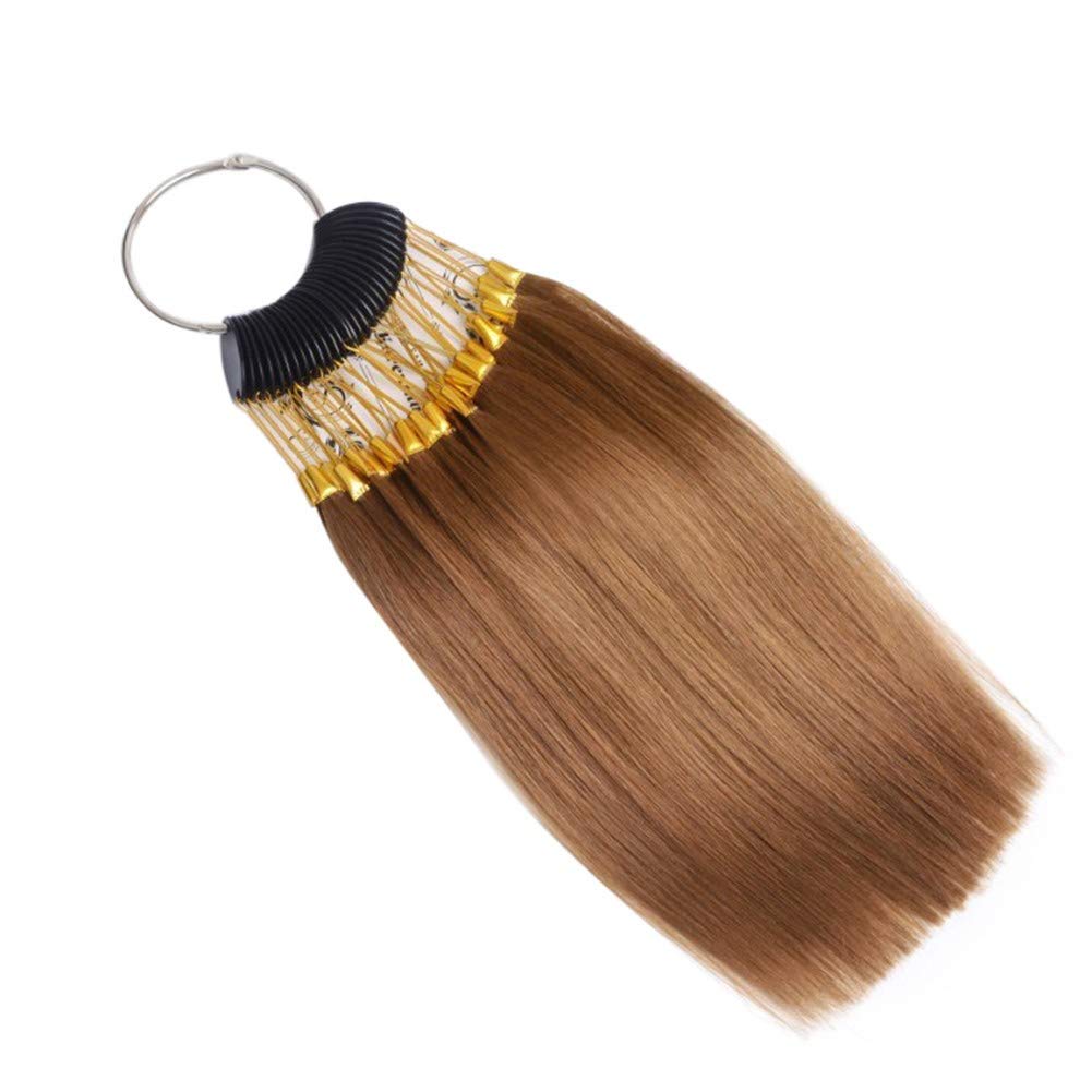 RemeeHi Hair Swatches for Testing Color Hair Color Sample Rings with Gold Buckles Real Human Hair for Salon Hairdressing 30 strands/set Dark Golden 6°