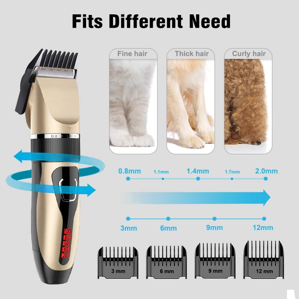 Comsmart Dog Clippers, Upgraded Dog Grooming Clippers Dog Hair Trimmer Cordless Low Noise Rechargeable Electric Quiet Pet Hair Clippers Set for Cats, Dogs, Other Pets