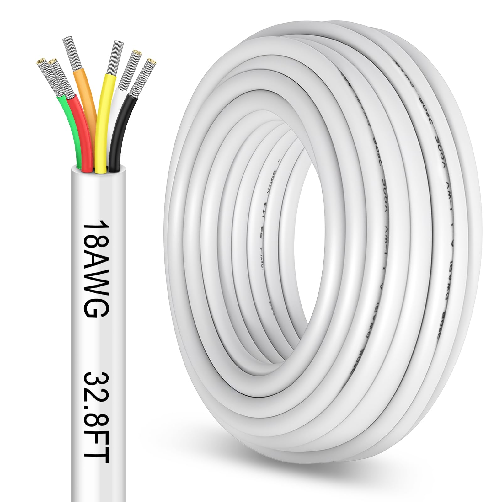 Photo 1 of 32.8FT 18 Gauge 6 Conductor Electrical Wire, 18AWG PVC Thermostat Wire, Low Voltage Landscape Wire for LED Lighting Strips Automotive Security Alarm Speaker, White