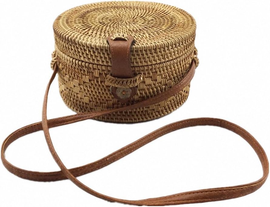 Straw Bags Circle Rattan bag bali Women Beach Bag Summer NEW Crossbody leather shoulder