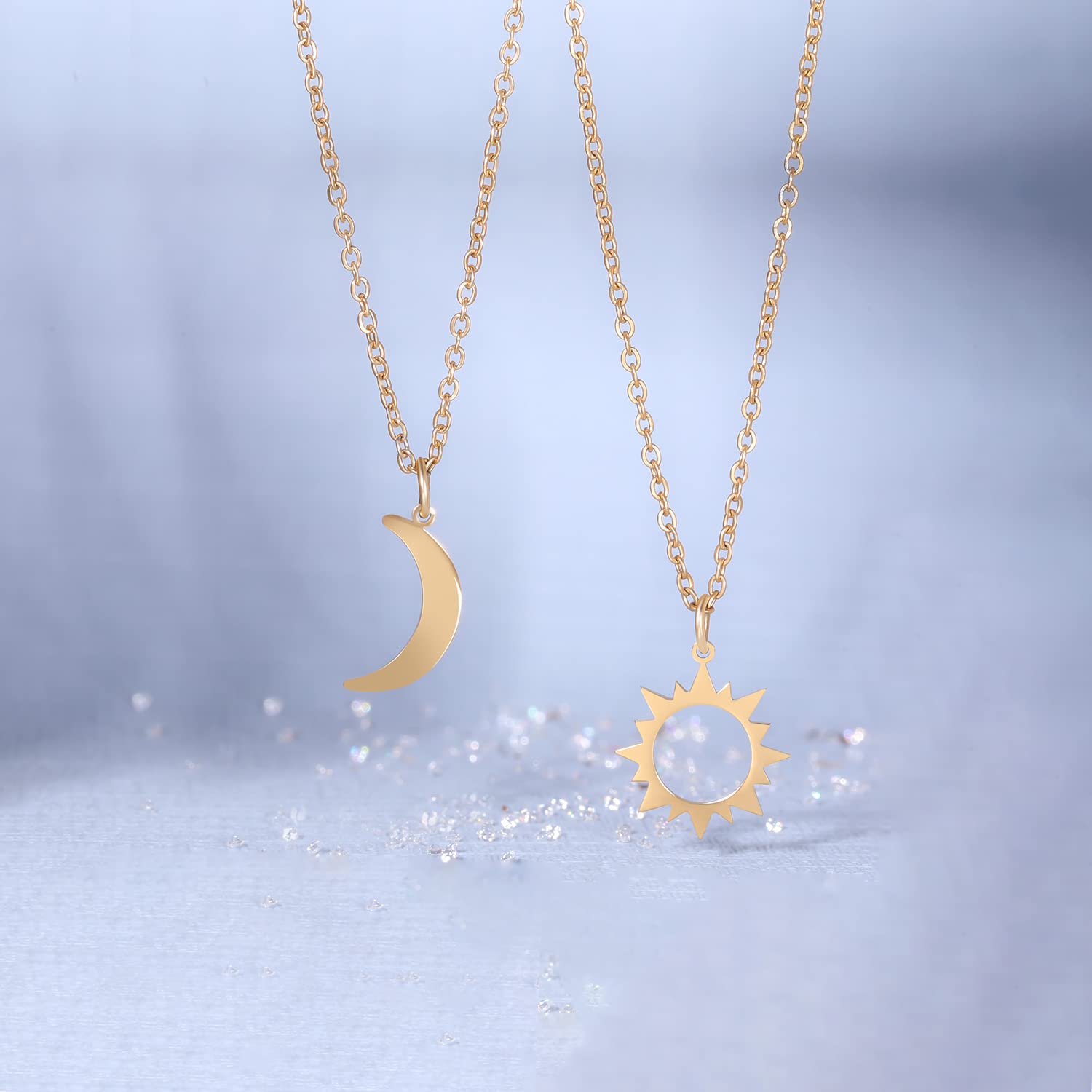Best Friend Necklace for 2, Sun and Moon Matching Friendship Necklace Jewelry Gifts for BFF Sisters