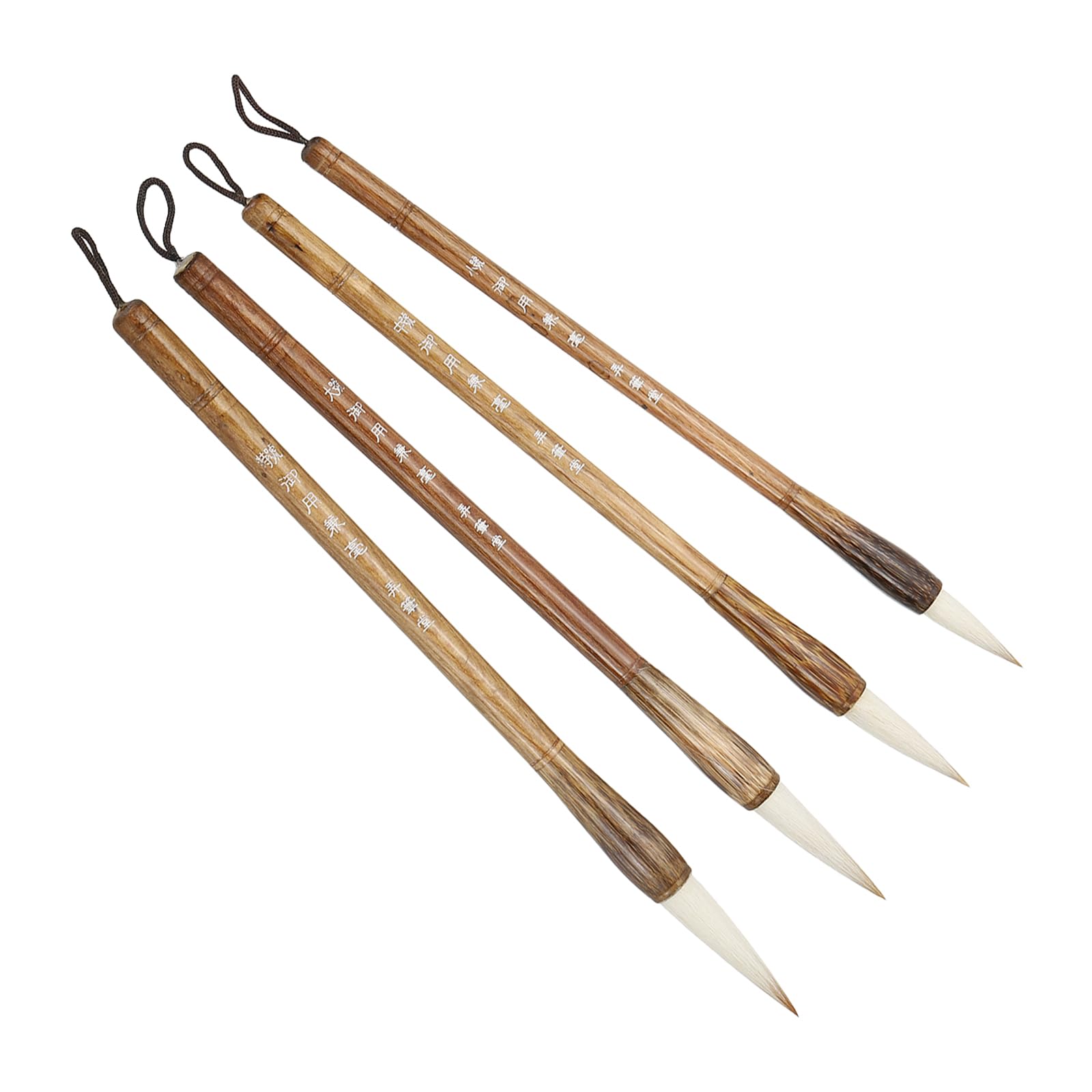 PATIKIL Calligraphy Brush, 4 Pack Watercolor Ink Painting Calligraphy Writing Brush Drawing Art Brush Wood Handle for Beginner 4 Size Kit, Brown White