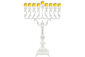 Majestic Giftware Silver-Plated Chanukah Oil Menorah - Filigree Design (MN-HA230) | Fits Standard Chanukah Oil Cups and Large Candles | Durable & Long-Lasting Quality | Hanukkah Menorah - 18” High