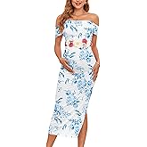 AISWI Maternity Mesh Split Dress Off The Shoulder Ruched Bodycon Pregnancy Dresses Baby Shower Photoshoot, Without Belt