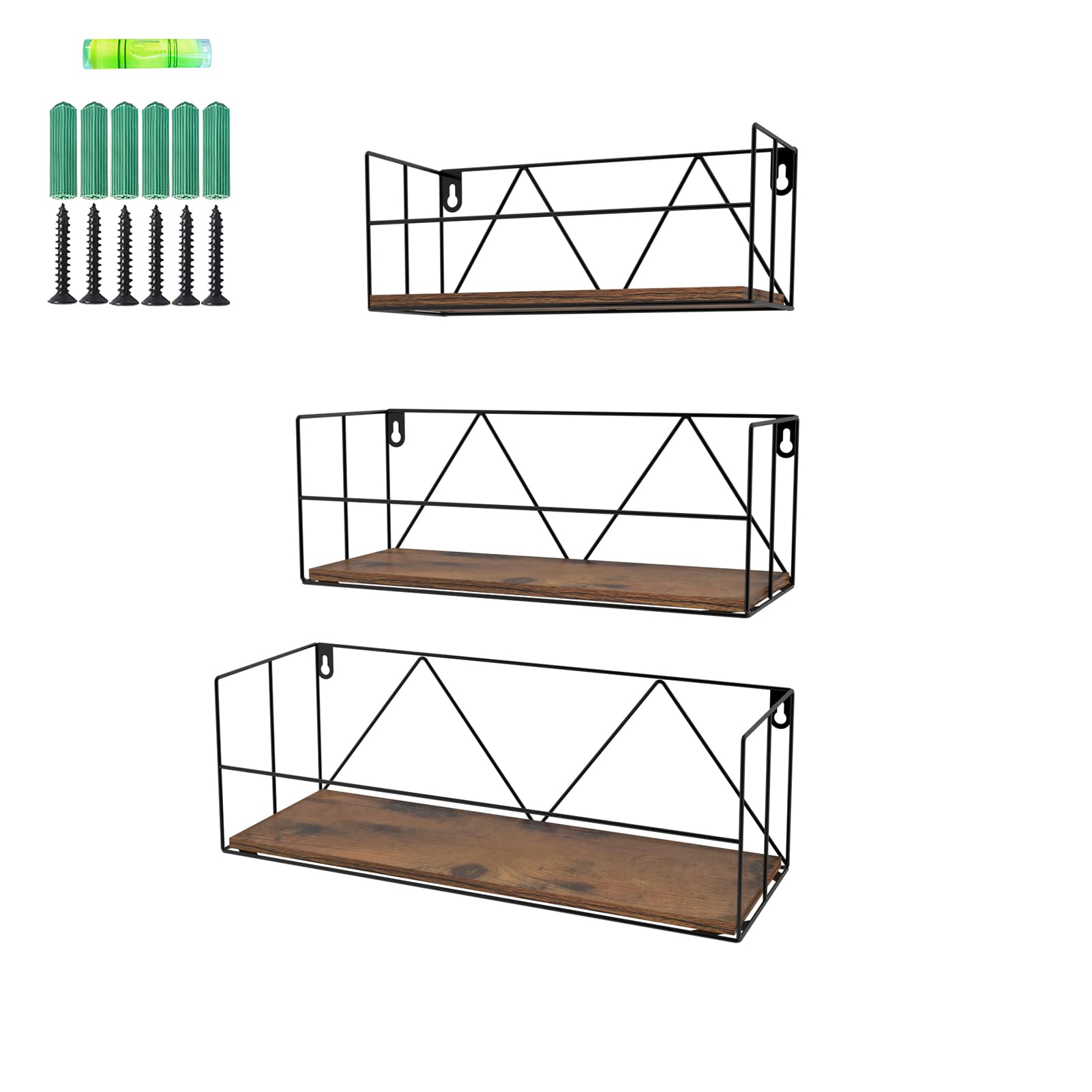 EYMPEU Rustic Floating Shelves, Wall Mounted Shelf for Living Room Kitchen Office, 3 Pack