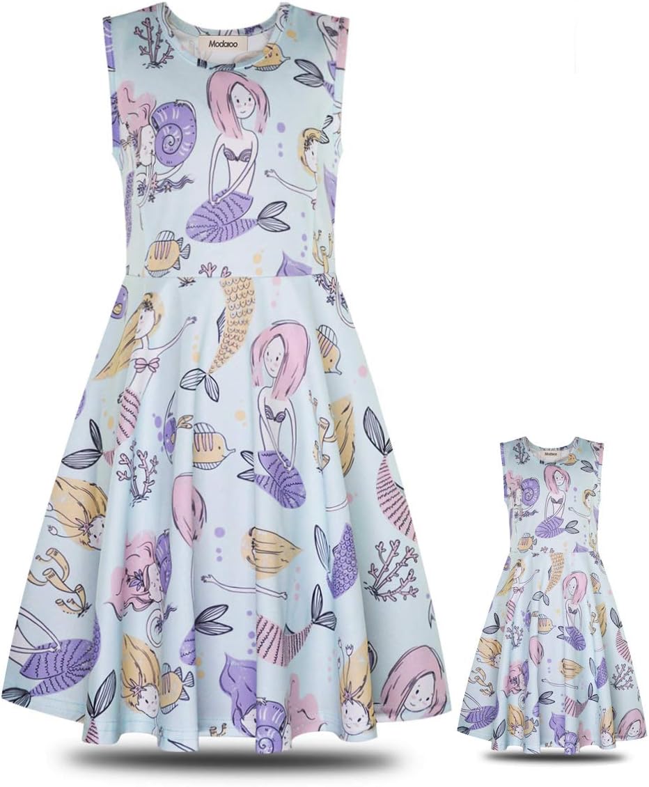 ModaIOO Matching Dolls & Girls Dress,Unicorn Mermaid Butterfly Sleeveless Dresses for Kids,18" Doll Clothes