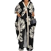 CHICME Women's 2 Piece Outfits Abstract Print Batwing Sleeve V Neck Top with High Slit and Loose Wide Leg Pants Set